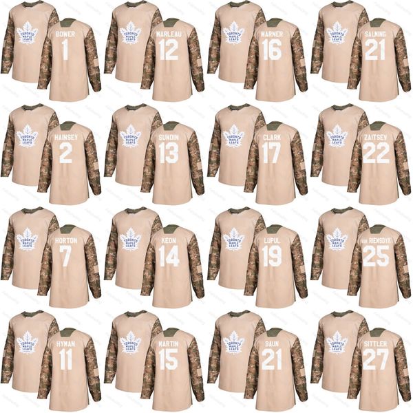 

16 Mitchell Marner 17 Wendel Clark 12 Patrick Marleau 22 Nikita Zaitsev 27 Darryl Sittler 2017 Camo Veterans Day Toronto Maple Leafs Jersey