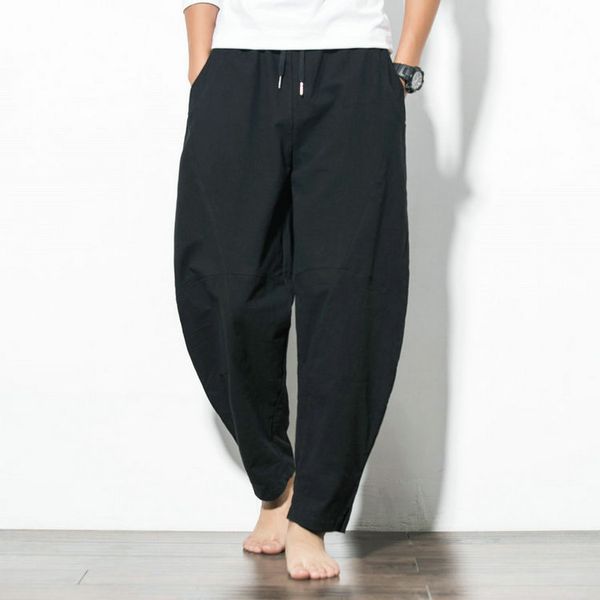 

mens summer spring chinese style pants loose lantern pants harem pants wide leg trousers ing, Black