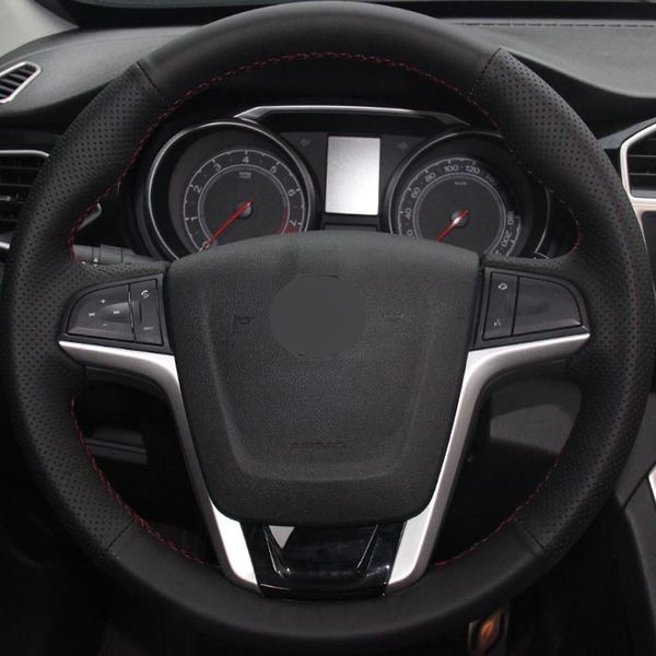 

diy hand-stitched black genuine leather car steering wheel cover for mg mg5 mg 5 mg gt gs