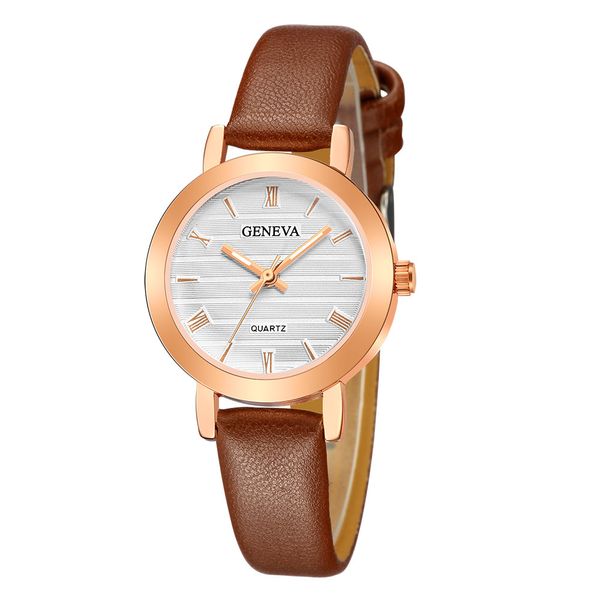 

woman watch 2018 new fashion geneva women leather band stainless steel quartz analog wrist watch reloj femenino dial clock, Slivery;brown