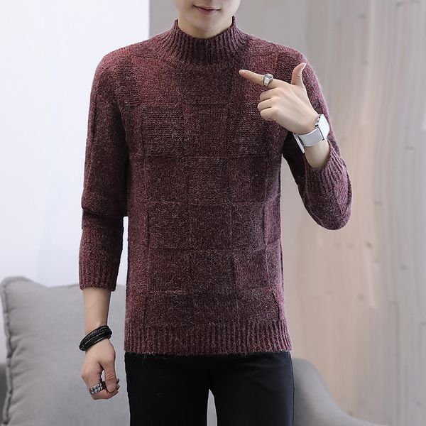 

2018 autumn winter korean men's semi high collar heavy sweater teenage fashion sweater 1912, White;black