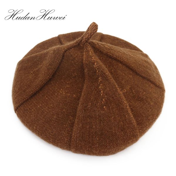

patchwork knitted beret female winter hats for women vintage fashion solid colour beret hat painter cap felt wome's hat blm021, Blue;gray