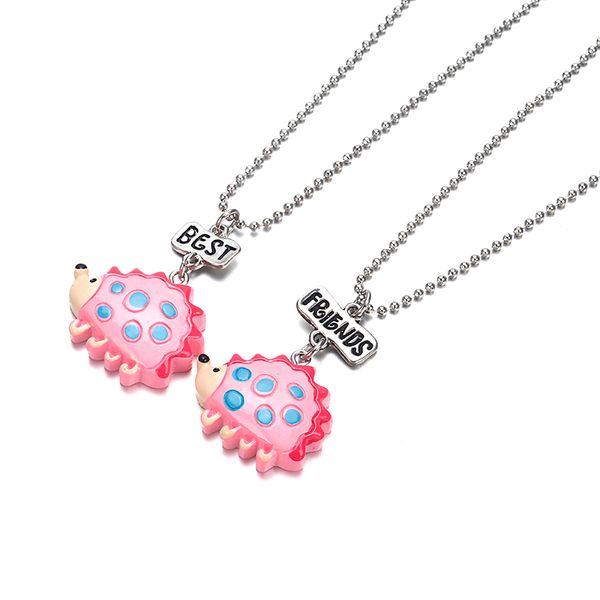 

2pcs set friendship resin cute hedgehog necklaces kids bff necklace for children friends jewelry, Silver