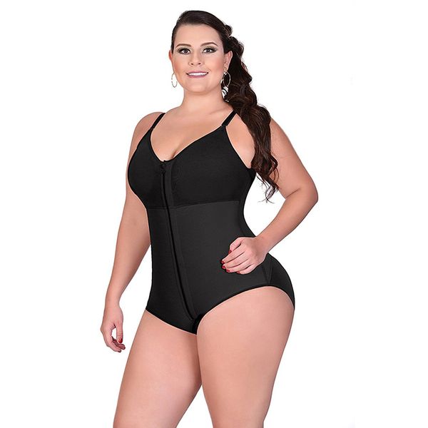 

s-6xl lingerie women body shaper plus size front zipper tummy trimmer bodyshaper black beige slimming underwear, Black;white