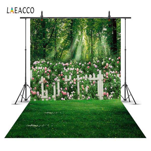 Laeacco Spring Tree Flower Garden Fence Floor Scenic Baby