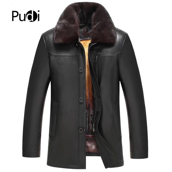 

mt840 2018 men new fashion real sheep leather jackets with mink fur lining inside fall winter casual outwear, Black;brown