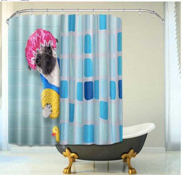 2019 Cartoon Dog Bathroom Shower Curtain Cute Dog Waterproof