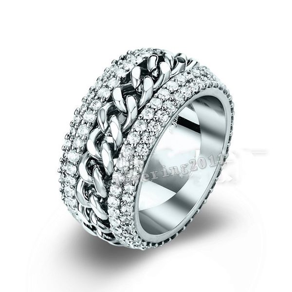 choucong Catena girocollo Donna Uomo Gioielli Diamante 925 Anello di fidanzamento in argento sterling Larghezza dell'anello 9mm