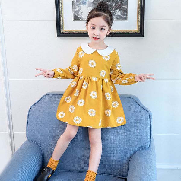

girl long-sleeve dress little girls dresses autumn 2018 cotton kids clothes fall a-line full sleeve princess dress for children, Red;yellow