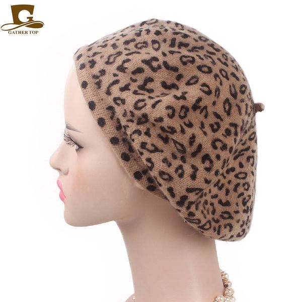 

new fashion eleleopard warm wool spring autumn winter beret women french artist beanie beret hat for women hat, Blue;gray