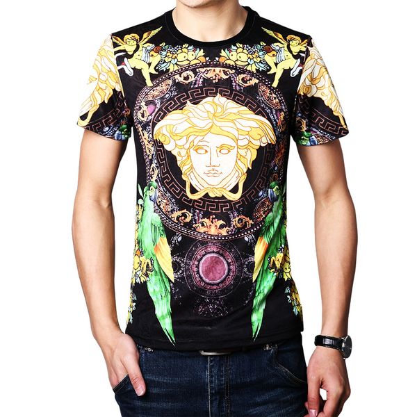 

2018 Summer New Thin Fashion Round Collar Ice Silk Casual Breathable Men's T-shirt Size M-4XL Free Shipping