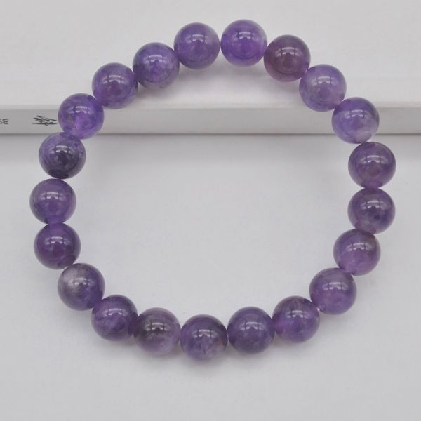 

10mm purple crystal round beads bracelet bangle stretch jewelry for woman gift 8 inch g232, Black