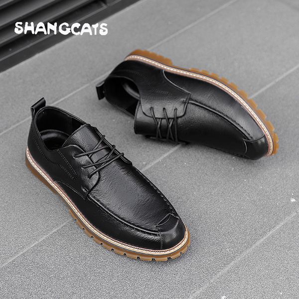 

mens dress shoes man leather shoes chaussures homme office italian style wedding casual men 218, Black