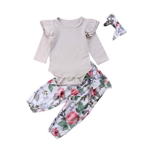 3 Piezas Set Traje para Ni/ña con Mameluco de Manga Larga Estampado de Leopardo Pantalones y Diadema Conjunto de Beb/é Reci/én Nacido
