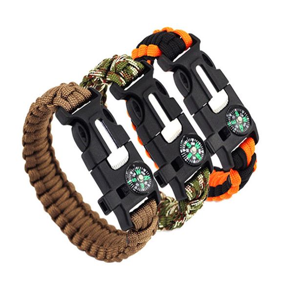

Outdoor urvival tactical bracelet with compa paracord rope whi tle flint fire