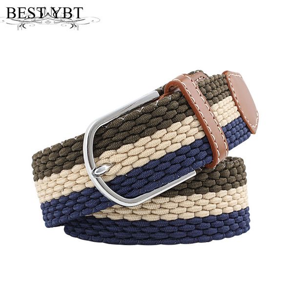 

ybt canvas belt alloy pin buckle braided elasticity canvas men belt casual cowboy fashion women decoration, Black;brown