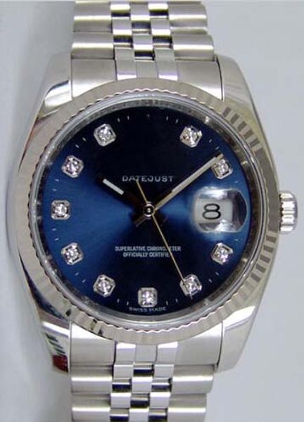 

luxury watch datejust gold steel blue diamond dial 116234 rehaut jubilee - watch chest mens watch, Slivery;brown