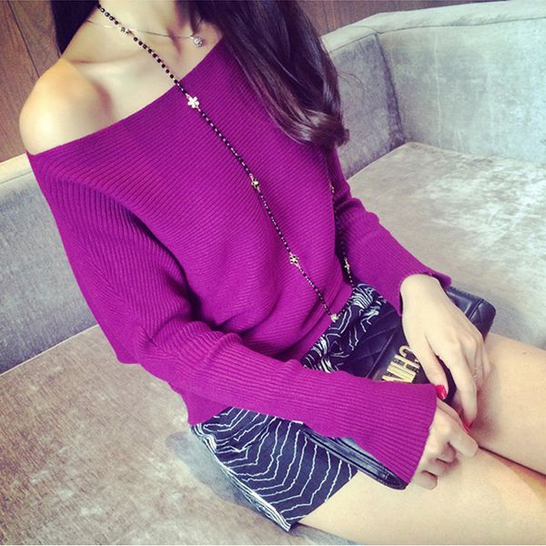 

new style women sweaters slash neck off shoulder knitted pullover batwing sleeve female jumper, White;black