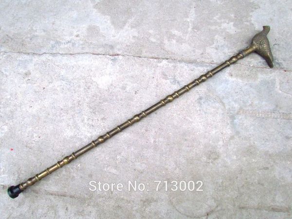 

furniture accessories vintage chinese old brass walking stick bamboo joint cane -pigeon handle