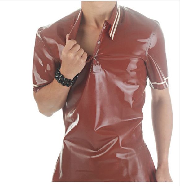 

rubber man latex shirt latex brown coat tank suits sexy, Black