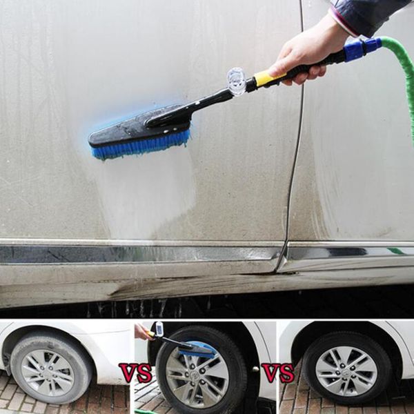 Autowaschbürste Auto Außen einziehbarer langer Griff Wasserdurchflussschalter Schaumflasche Autoreinigungsbürste
