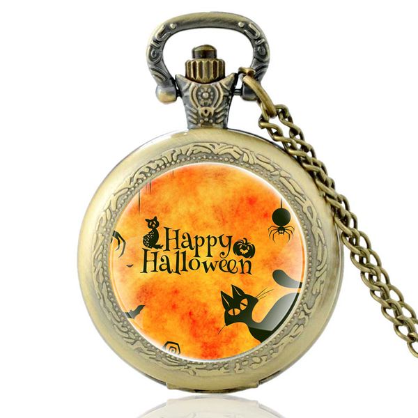 

new arrivals vintage happy halloween bronze quartz pocket watch retro men women pendant necklace watches christmas gifts, Slivery;golden