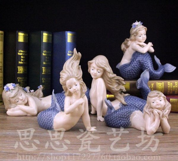 Retro ceramica Mermaid decorazioni per la casa artigianato decorazione della stanza artigianato ragazze di bellezza ornamento figurine di porcellana decorazioni di nozze