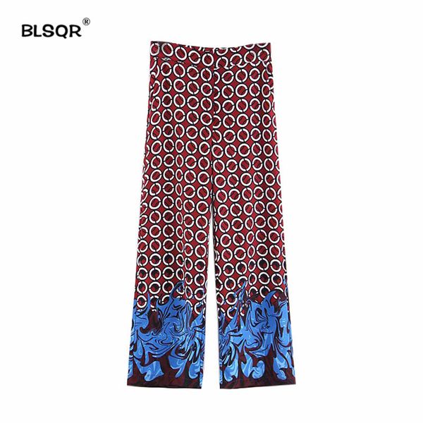 

women vintage geometric print pants spliced contrast color zipper ankle length pants female casual trousers pantalones mujer, Black;white