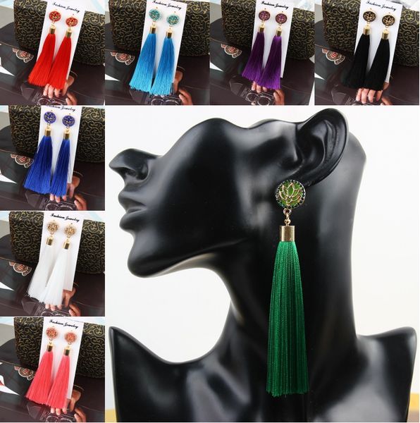 

9 styles boho tassel dangle earrings thread crystal long fringe drop earrings jewelry gifts for women girls support fba drop shipping h438r, Silver