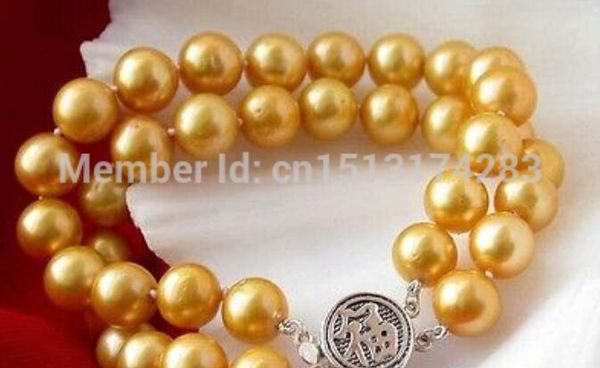 

gt;>>2row 8" 11mm gold round fw cultured pearl bracelet, Golden;silver