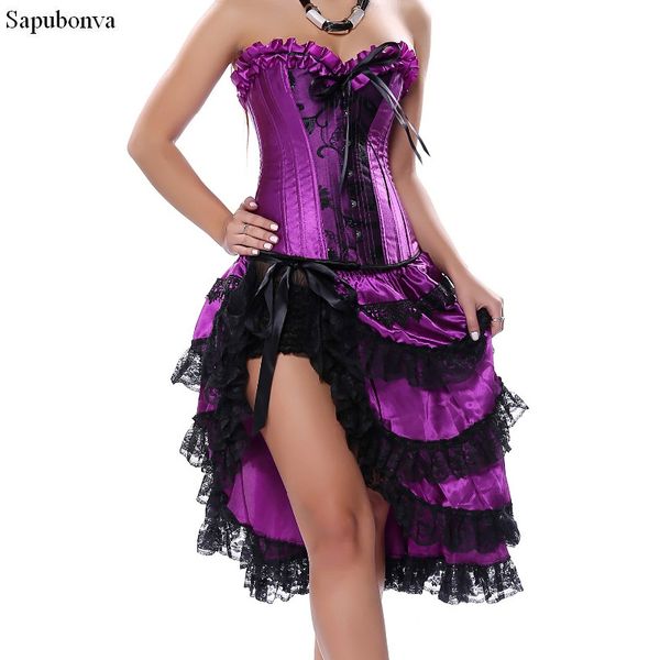

sapubonva victorian corset dress gothic burlesque exotic tutu skirt corset party long overbust bustier black purple, Black;white