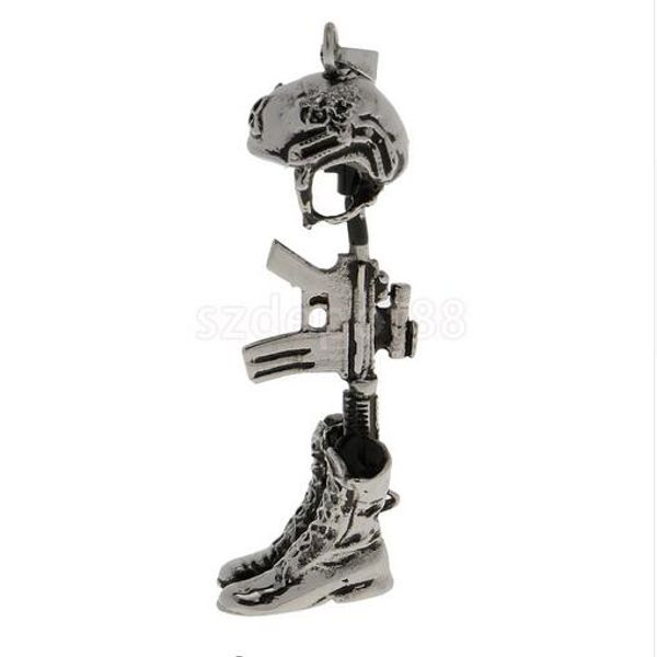 

wholesale stainless steel personality american military shoe-gun carved bone box necklace funeral cremation ashes jewelry pendant, Silver