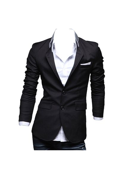 

2017 new men's slim fit jacket blazer coat shirt x-large black, White;black
