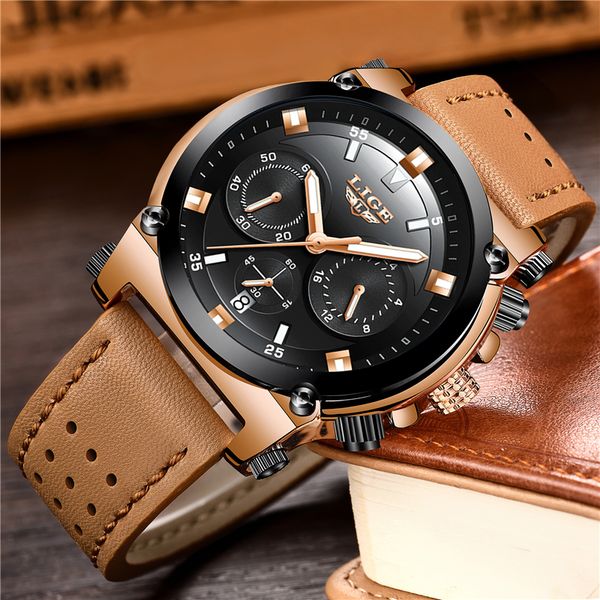 

relojes hombre 2018 new lige mens watches male quartz wristwatch waterproof sport leather watch men, Slivery;brown