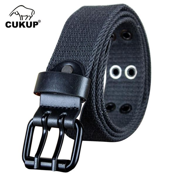 

cukup new thickened weaves canvas leisure belt double pins buckles metal belts many color options accessories cbck124, Black;brown