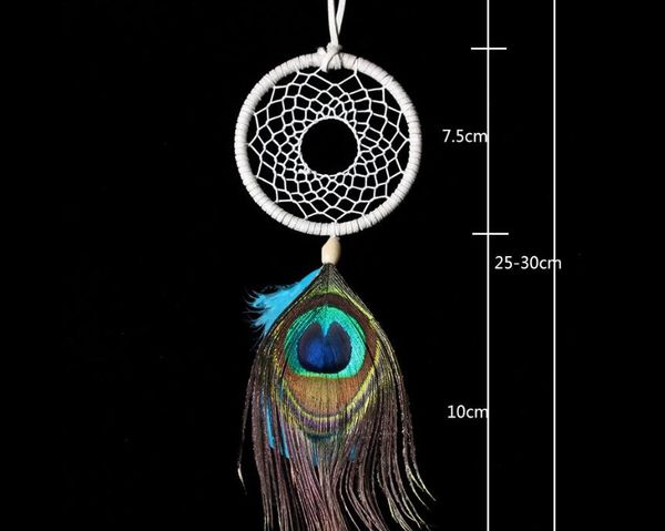 Dark Peacock Feather Dream Catcher Circular Net For Car Kids Bed