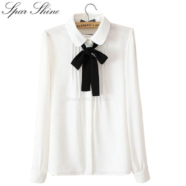 

wholesale 2016 new fashion blusas y camisas mujer peter pan white long-sleeved shirt ladies women chiffon blouse