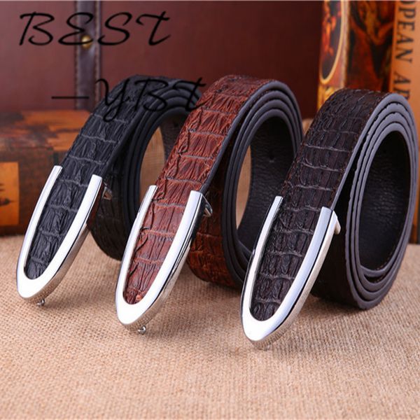 

2016 explosion models new men's smooth buckle leather belt business casual fashion crocodile pattern leather belt, Black;brown