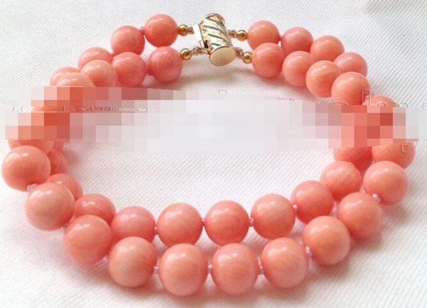 

beautiful 8" 2row 8mm round pink coral bracelet, Golden;silver