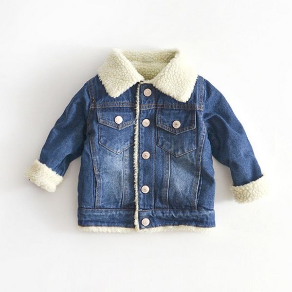 

jacket for girls boys autumn winter plus cashmere thicken jeans coat children clothes warm fashion baby denim jackets 24m-6y y18102607, Blue;gray