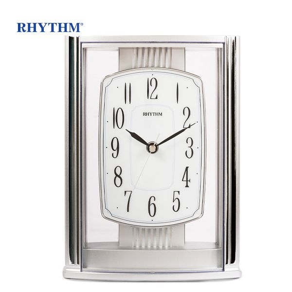 

rhythm brand silent jumping movement precise time table clock living room, bedroom, office desk clock ,silver