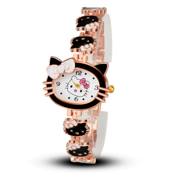 

women child cartoon bracelet watch hello kitty fashion casual dress quartz wristwatch female mujer relojes kid clock, Slivery;brown