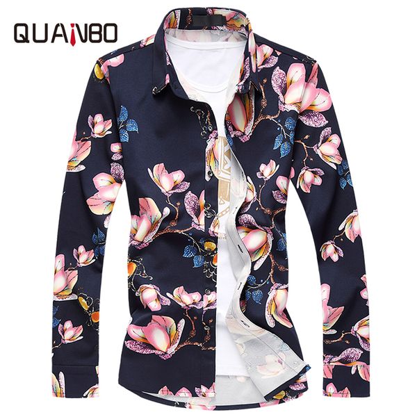 

plus size 6xl 7xl mens floral shirt 2017 new arrivals long sleeved shirt slim flower print men's retro male casual, White;black