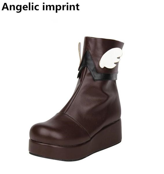 

angelic imprint handmade mori girl women winter boots lady lolita ankle boots woman princess med heels wedges shoes wings 33-47, Black