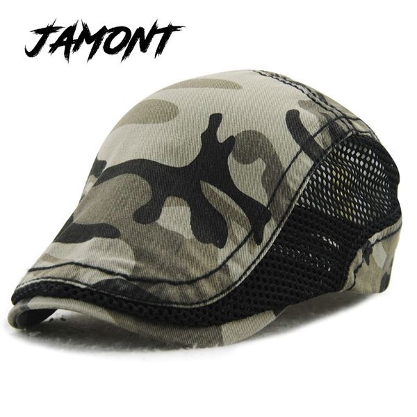 

jamont] fashion camouflage beret hat for men women gorras planas net visors denim peaked flat cap casquette boina masculina, Blue;gray
