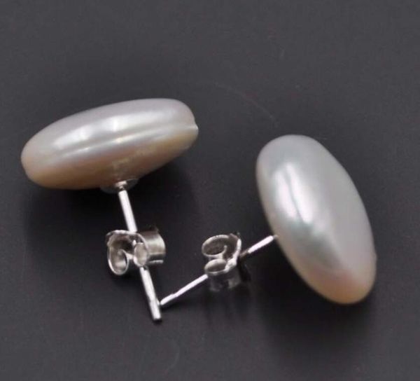

charming genuine rare 13-14mm perfect white pearl earring, Golden