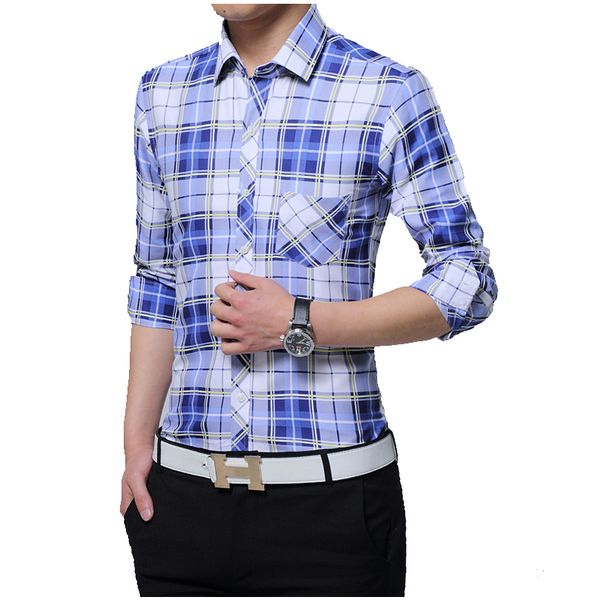 

2017 men shirt male dress shirts men's fashion casual long sleeve plaid shirt business formal camisa social masculina 5xl, White;black