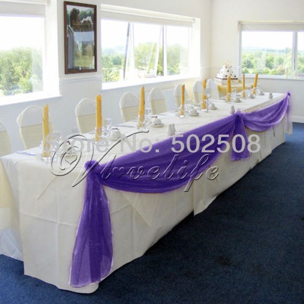 

wholesale-5m*1.35m purple table swags sheer organza fabric wedding party bow decorations diy