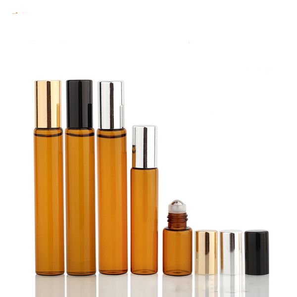 

3ml 5ml 10ml mini roll on glass духи духи янтарный коричневый толстые стеклянные бутылки эфирное масло бутылка стальной металлический шар 56