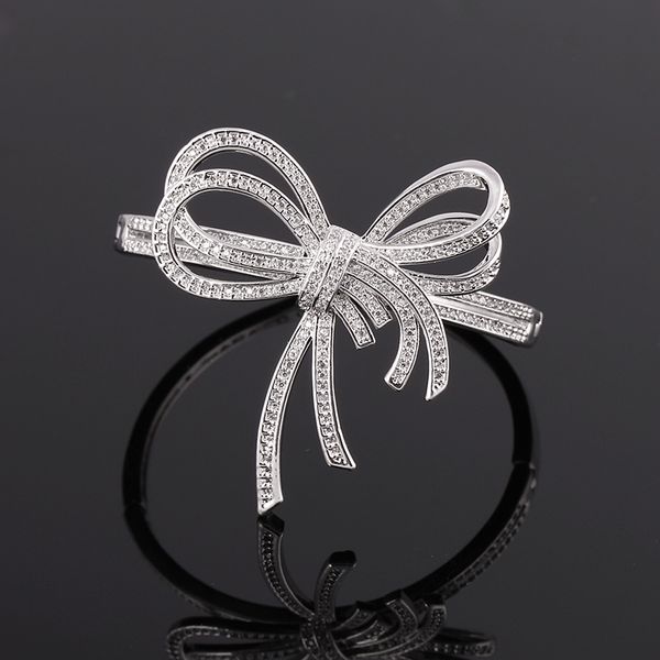 

xiumeiyizu new arrivals women's brilliant bow tie bracelet & bangle with cubic zircon luxury fine jewelry for monther gift, Black